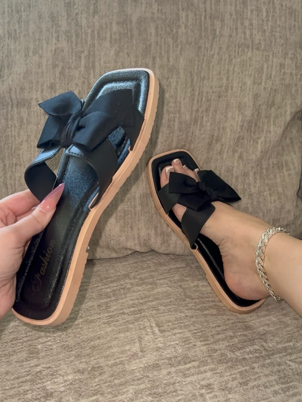 Black Bow Slide Comfortable Sandals for Women size 8 - Picture 4 of 5